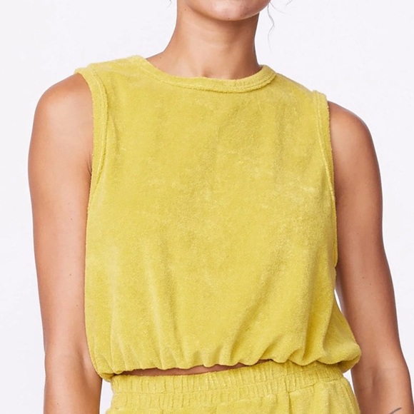 Monrow Terry Cloth Organic Cotton Crop Sleeveless Top Avocado Size Small - Picture 1 of 5